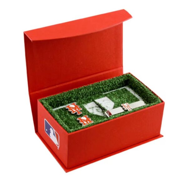 MLB New York Mets Team Logo Tie Clip & Cufflinks Baseball Gift Box - Picture 2 of 10